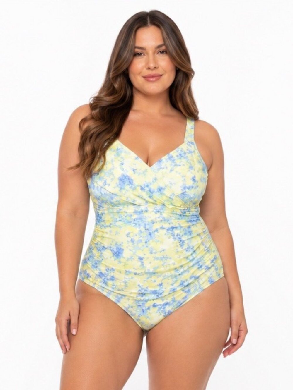 Isaac Mizrahi Size 12 Yellow Floral Bridgehampton One Piece Swimsuit UPF50 New